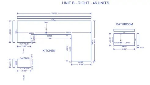 CAD Shop Drawing for Unit B Kitchen and Bathroom