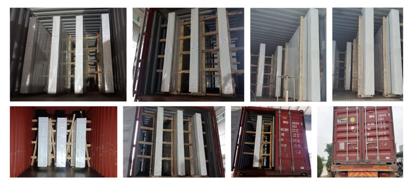 Professional container loading super jumbo slabs strategic positioning weight distribution USA